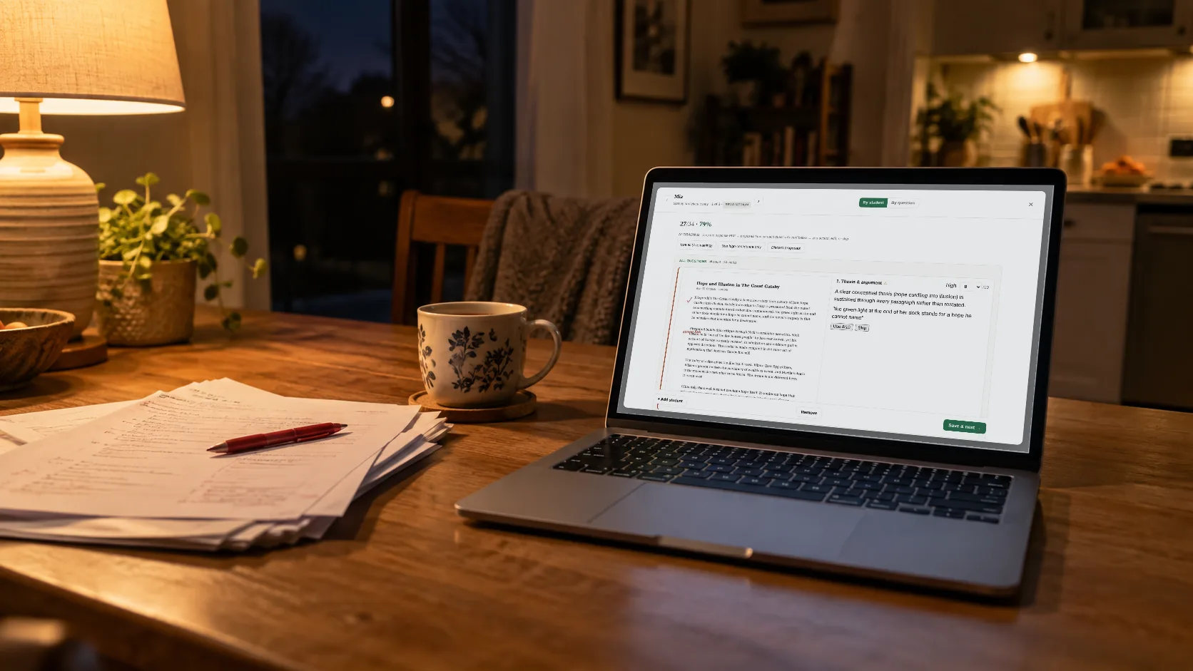 A review surface on a laptop at home