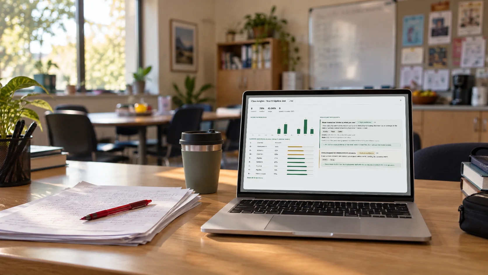 Class insights on a laptop in a staffroom